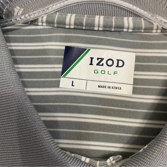 Izod Golf Gray & White Stripe Polo Size Large - Picture 3 of 4